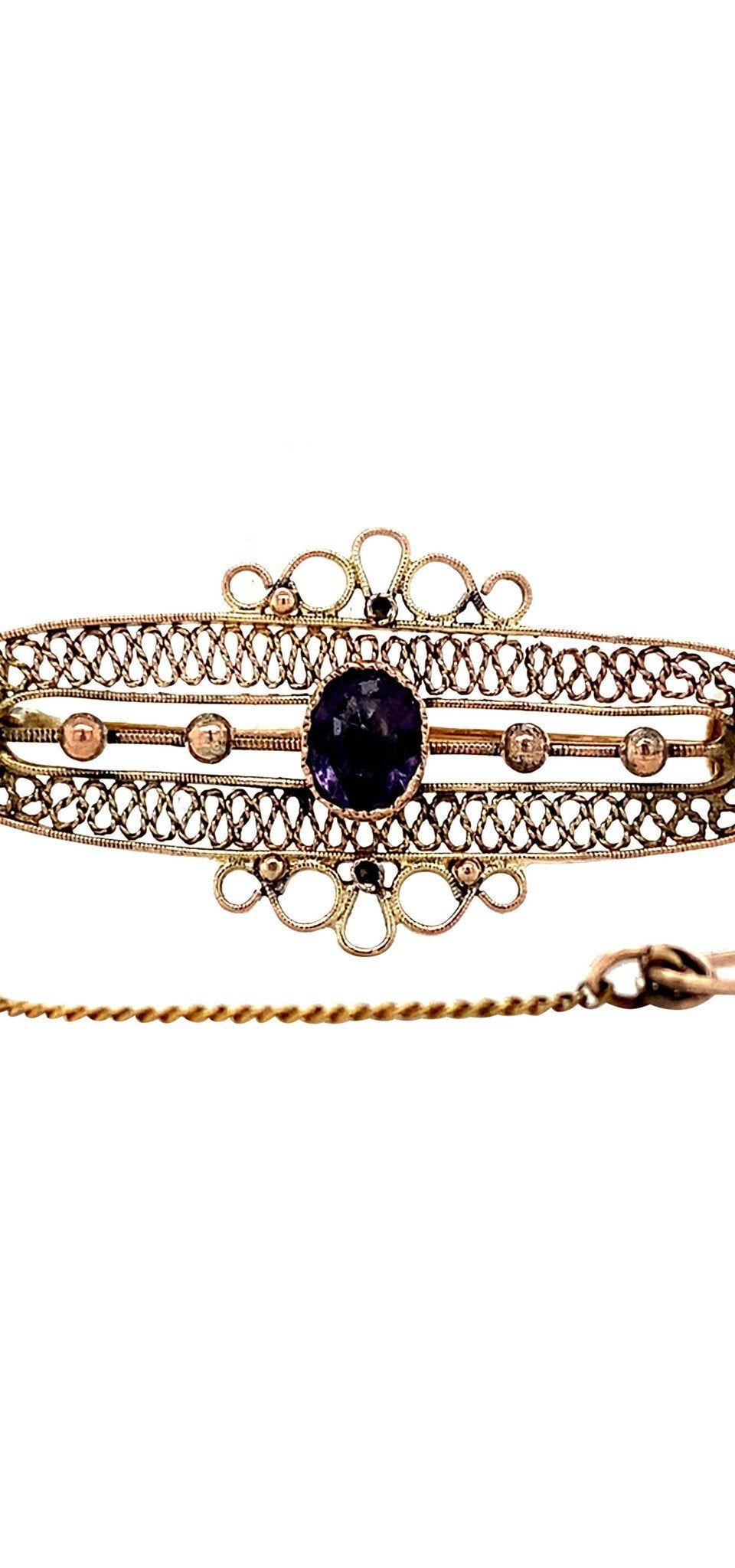 Vintage 14K Gold Brooch with Colored Stone and Pearl